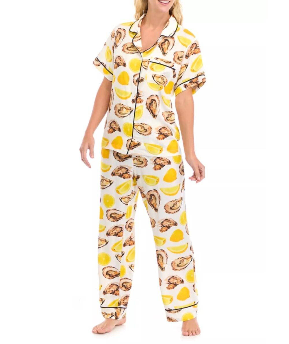Katie Kime Pajama Set Oyster and Lemon Pants Size Small